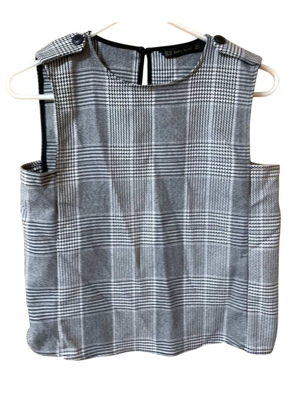Zara Basic Womens XS Gray Glen Plaid Sleeveless Blouse Career Top Quiet Luxury